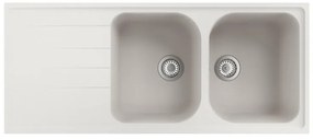 Lavello sopratop 2 vasche con gocciolatoio laterale destro o sinistro DELINIA Elbe quarzo L 50 x L 116 cm bianco