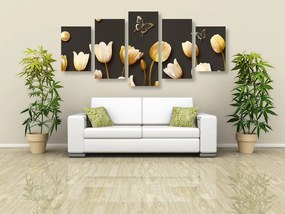 Quadri 5 pezzi – Tulipani con motivo dorato