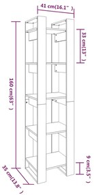 Libreria/Divisorio Bianco 41x35x160cm in Legno Massello di Pino