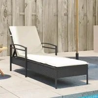 Lettino Prendisole con Cuscino Nero 63x200x81 cm in Polyrattan 368299