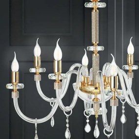 Lampada a sospensione DIDO D65 cm in vetro trasparente lavorato a mano 6 LUCI ORO