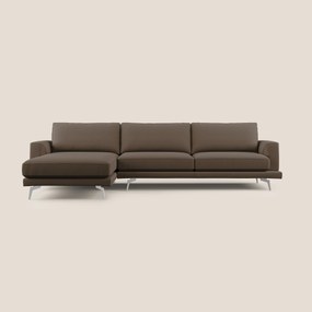 Dorian divano moderno angolare con penisola in tessuto morbido antimacchia T05 marrone 288 cm Destro