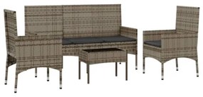 Set Divani da Giardino 4 pz con Cuscini in Polyrattan Grigio