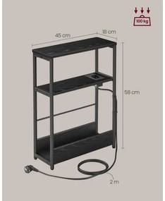 Tavolino d'appoggio ROD con presa elettrica integrata e porte USB, nero