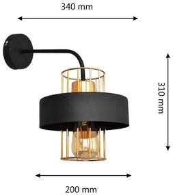 Applique VOLTA 1xE27/15W/230V 34 cm nero/oro