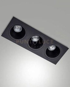 Leon cornice di faretti incasso 3 luci nera attacco gu10 35,5x12,8cm