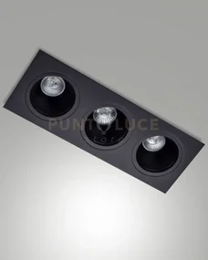 Leon cornice di faretti incasso 3 luci nera attacco gu10 35,5x12,8cm