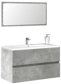 Mobile Da Bagno Con Specchio Grigio Cemento Legno Multistrato /