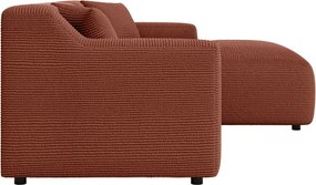 Divano angolare color mattone (con penisola a destra e chaise lounge) rivestito in velluto a coste Martin – Ropez