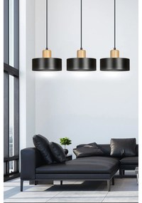 Sospensione Nordica 3 Luci Surya In Acciaio Nero E Legno