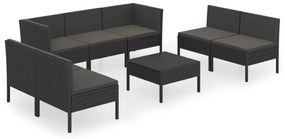 Set divani da giardino 8 pz con cuscini in polyrattan nero