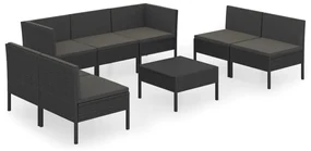Set divani da giardino 8 pz con cuscini in polyrattan nero
