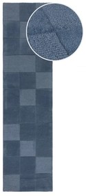 Passatoia in lana blu scuro tessuta a mano 60x230 cm Checkerboard - Flair Rugs
