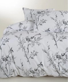 Set copripiumino e federa bianco/grigio in cotone renforcé per letto singolo 140x200 cm White Floral – Mila Home Luxury
