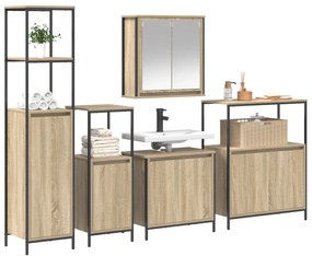 Set di mobili per bagno 5 pezzi  in legno ingegnerizzato rovere sonoma