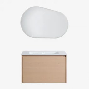 Set Mobili Da Bagno In Legno Jacob Con Lavabo Integrato Legno Naturale & Ovalado Led Y Antivaho (100x65 Cm) Meunier & Senza Rubinetto - Sklum