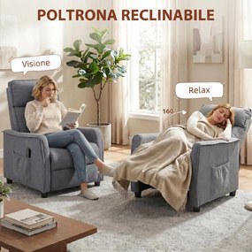 Poltrona Massaggiante  69x93x104 cm Reclinabile a 160° con Poggiapiedi e Telecomando Effetto Lino Grigio Chiaro...