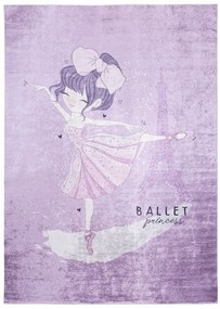 Tappeto viola per bambini con motivo di una ballerina alla Torre Eiffel Larghezza: 160 cm | Lunghezza: 220 cm