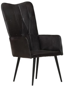 Poltrona Wingback Nera İn Vera Pelle /