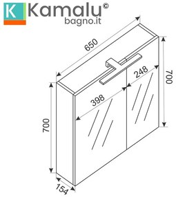 Kamalu - Composizione bagno sospesa 65 cm colore bianco opaco | LAC-EOLO-65