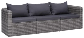 Set divani da giardino 3 pz con cuscini grigio in polyrattan