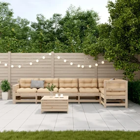 Set salotto giardino 7 pz cuscini antracite legno massello pino
