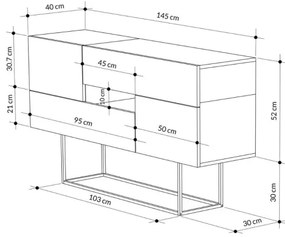 Madia Moderna 2 Ante 2 Cassetti 145 Cm Rovere E Antracite Eros
