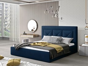 Letto matrimoniale con box contenitore Lione - 180 x 200 cm , Tessuto blu