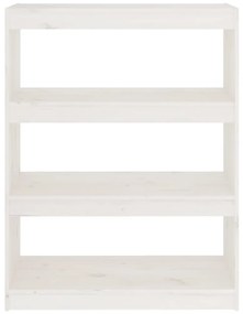 Libreria/divisorio bianco 80x30x103,5 cm in massello di pino