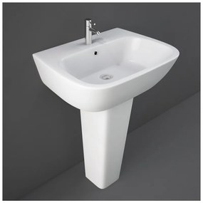 Lavabo bagno con colonna 60x46 cm Rak serie One in ceramica bianca lucida