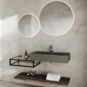 Mensola Cassetto Da Bagno A Vista Vetro E Metallo 2 Ripiani 60x46x18 Nero Opaco