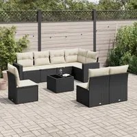 Set Divani da Giardino 9 pz con Cuscini Nero in Polyrattan 3251413