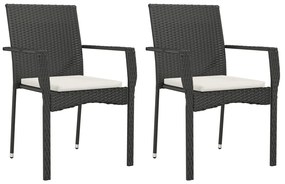 Set da pranzo da giardino 3 pz con cuscini nero in polyrattan