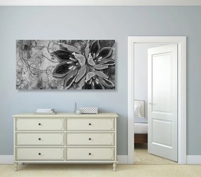 Quadro su tela – Fiori con perle in bianco e nero