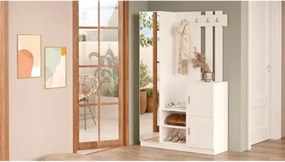 Mobile Ingresso Con Scarpiera Appendiabiti E Specchio 113x35x180 Bianco Roger