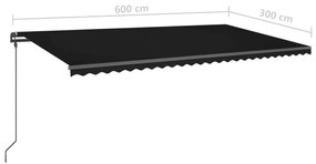 Tenda da Sole Retrattile Automatica con Pali 6x3 m Antracite