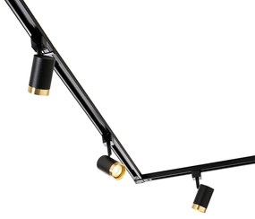 Sistema a binario monofase con 5 faretti neri con anello dorato - Jeana