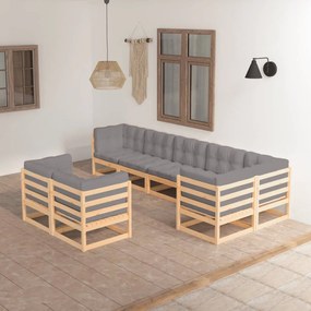 Set divani da giardino 8 pz con cuscini legno massello di pino