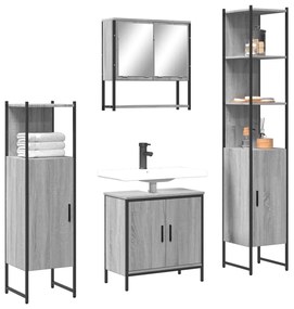 Set mobili da bagno 4 pz grigio sonoma in legno multistrato