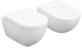 Coppia Di Sanitari Sospesi Senza Brida Ceramica Cielo "Enjoy 53" Bianco Lucido