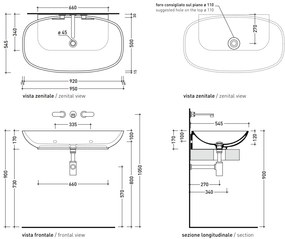 Ceramica Flaminia Nuda Lavabo cm 95 da appoggio o sospeso in ceramica bianco