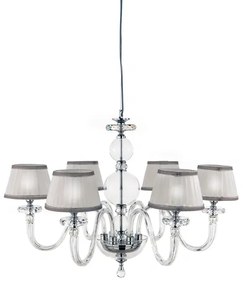 Lampada a sospensione D72 cm BACH con paralume in vetro trasparente 6 LUCI CROMO