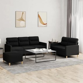 Set Di Divani 3 Pz Con Cuscini Nero İn Tessuto /