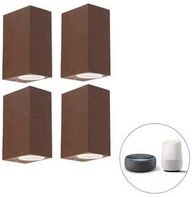 Set di 4 faretti da parete intelligenti marrone ruggine IP44 incl. 2 GU10 - Baleno