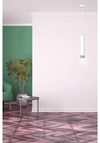 Sospensione 1 Luce Brunilde In Acciaio Bianco Con Tubolare In Bianco E Cromo
