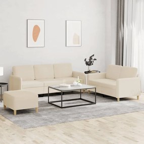 Set Di Divani 3 Pz Con Cuscini Crema İn Tessuto /