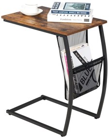 Costway Tavolino a forma di C con tasca laterale, Tavolo con struttura di metallo per caffè computer tablet