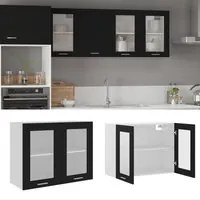 Mobile Pensile con Vetro Nero 80x31x60 cm Legno Multistratocod mxl 73021