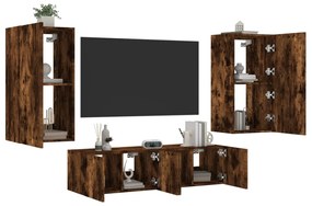 Mobili Tv A Muro Con Led 4pz Rovere Fumo İn Legno Multistrato /