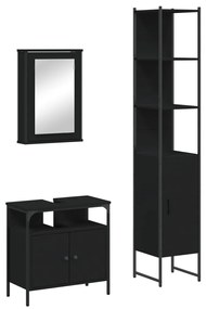 Set mobili da bagno 3 pz nero in legno multistrato